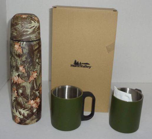 Hunt Valley Insulated Thermos with Two Drinking Cups, New in Original Box,  Camo Color - Great for Hunting/Fishing. Keeps Liquids Hot or Cold for Long  Periods of Time. Comes with Cleaning 