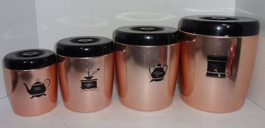 Four Vintage Copper and Black Aluminum West Bend Canister Set