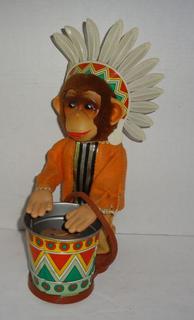 Vintage Indian Monkey Drummer By Alps Tin Toy Battery Operated, Vibrant  Colors, Drum Needs New Leather Top, 12