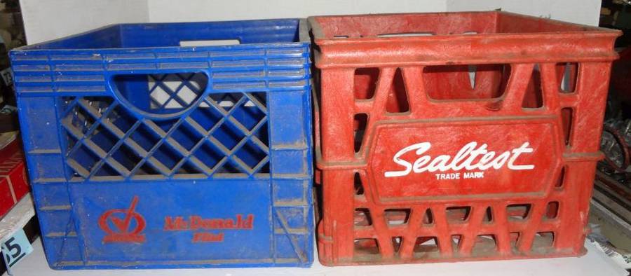 Two Vintage Plastic Milk Crates, Sealtest and McDonald Flint, 13