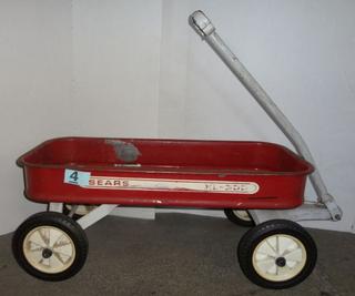 Vintage Sears Red Wagon Metal Body With Plastic Rubber Wheels, XL 