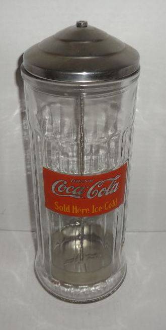 Sold at Auction: Vintage Glass Straw Dispenser