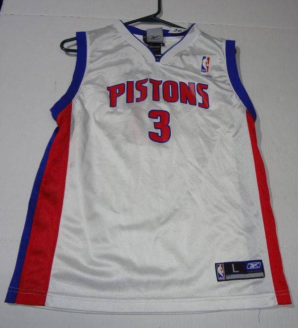 Vintage NBA Detroit Number 3 Wallace Blue and Red Jersey Youth 