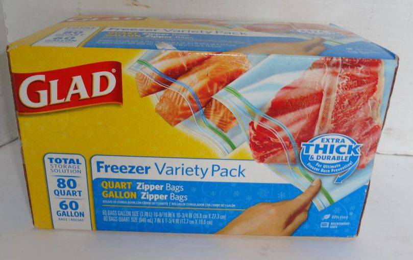 New Box of Glad Freezer Bags, 140 Unopened Box, 80 Qt. 60 Gallon, Freeze  Summers Goodies! Auction