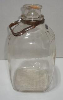 Vintage Milk Jug Glass One Gallon Square Bottle Metal Handle