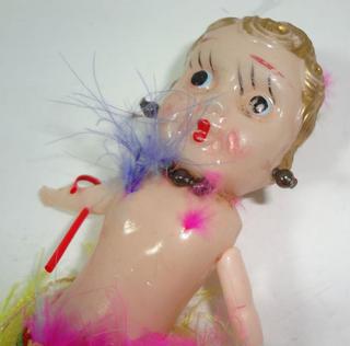 Vintage Celluloid Flapper Kewpie Girls Feathers Carnival Prize Doll Toy  Japan