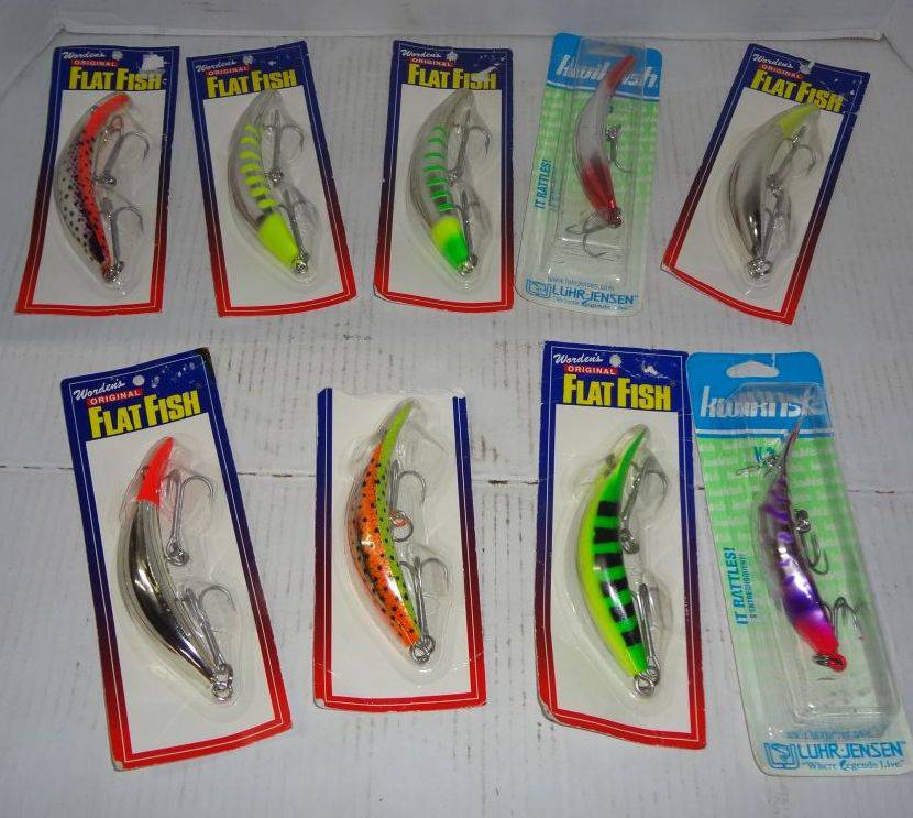 Nine New Assorted Large Salmon Lures, All Flatfish and Kwikfish Brands,  Various Colors, K15 and T50 Size, Ready For The River, 5L Auction