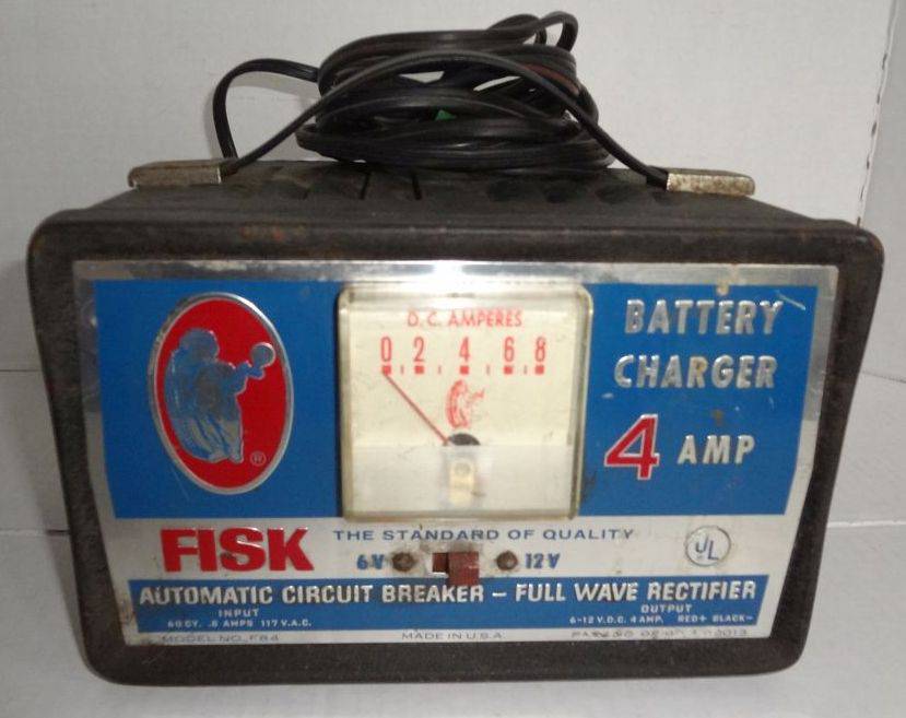 Vintage Battery Charger, Fisk 4 Amp, 6V and 12V, Model F84, Good Condition,  8