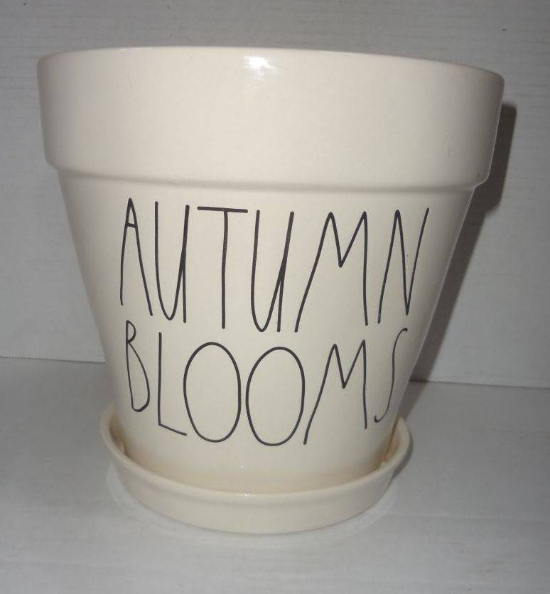 Large Rae Dunn Planter Pot, "Autumn Blooms", Very Good Condition, 8"W x 8"T  Auction | 1BID