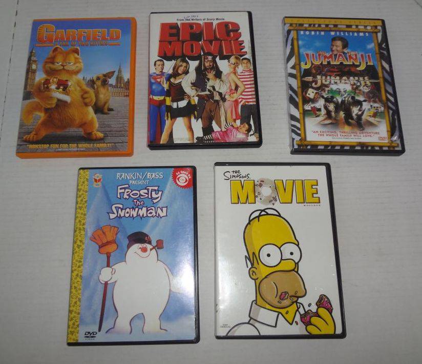 Five DVD s Garfield Frosty Jumonji Epic Movie and Simpsons