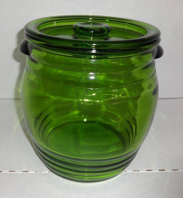 Clear L.E. Smith Milk Can Glass Cookie Jar 