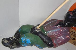 Vintage Painted Concrete Black Americana Statue, Little Boy Sitting Fishing  With Wood Dowel Pole, Good Condition, 11 x 31H Auction