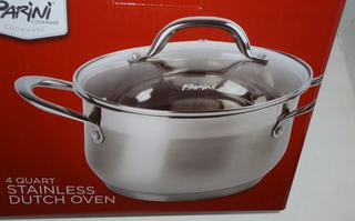 NEW Parini Cookware 4 Quart Stainless Dutch Oven w Lid Stove Top Dishwasher  Safe