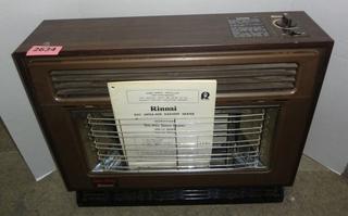 LP Gas Heater, Glo Ray Rinnai Model REH-15FB-P, Gas Regulator With Approx  20' of Gas Line, Various Brass Gas Connectors, Great For Cabin, Shanty or  Garage, Made of Metal, Works Good, Good