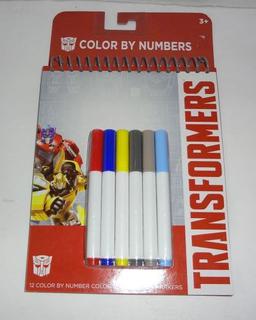 New Transformers Color By Numbers, Age 3+, 12 Color by Number Boards and  Six Markers, 6W Auction