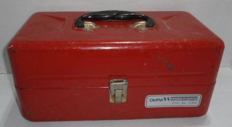 Vintage Metal Old Pal Tackle Box with Heddon Basser & More Lures