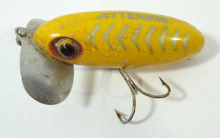 VINTAGE JITTERBUG YELLOW Fishing Lure by Fred Arbogast Akron Ohio