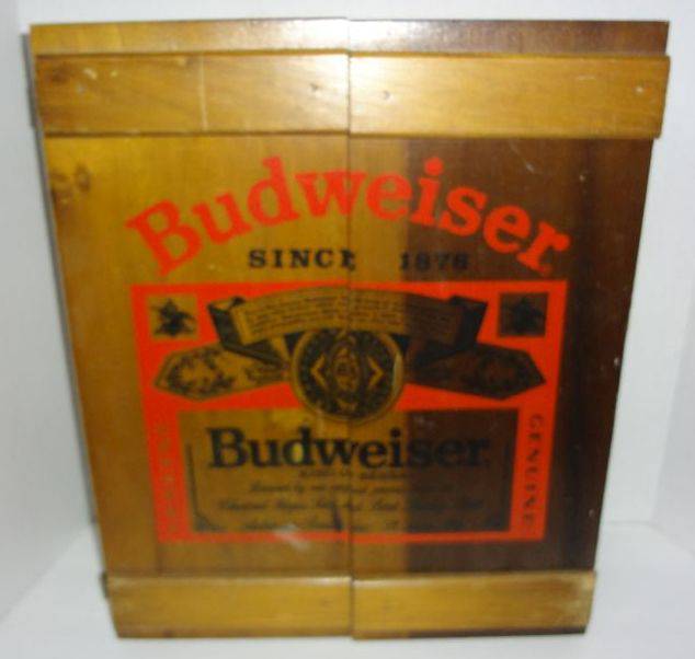 Vintage Wood Budweiser Cassette Tape Storage Box, Insert is