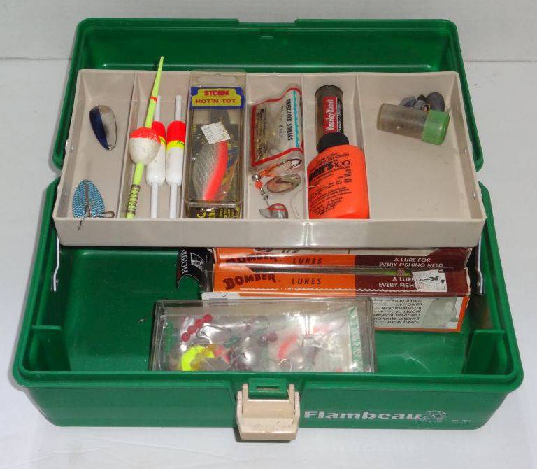 Green Fishing Tackle Box, 12L x 6 1/2W x 4 1/2H, Flambeau Brand, One  Tray, Very Good Condition, Giving Up Fishing, Box is Full of Assorted Tackle  of All Kinds, Like A