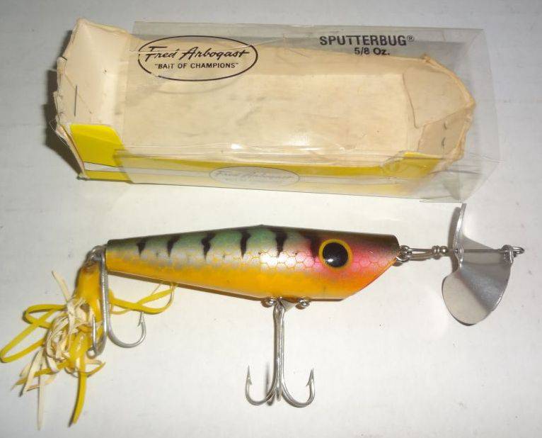 Vintage Fred Arbogast Sputterbug Fishing Lure, Great Color In Box