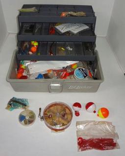 Vintage Metal Fishing Tackle Box With Fishing Supplies Inside