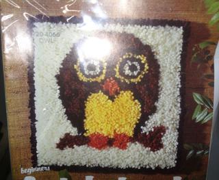 Vintage Betty's Latch Hook Owl Rug/Pillow/Wall Hanging, With Hook