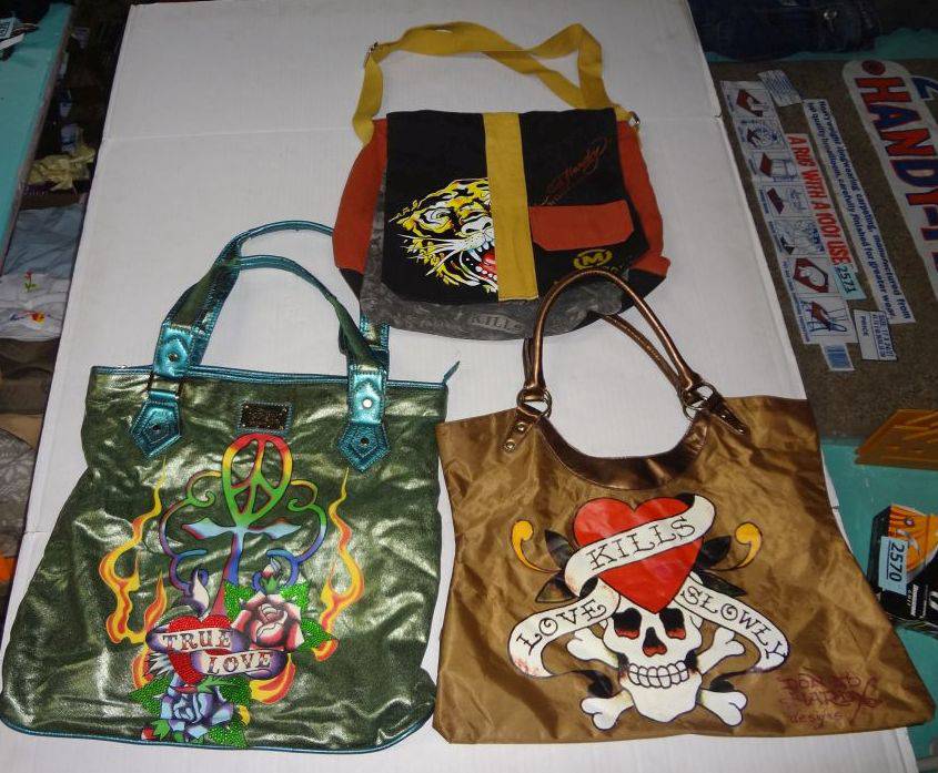 AUTHENTIC GOLD ED HARDY PURSE & COSMETIC BAG SET | #173135356