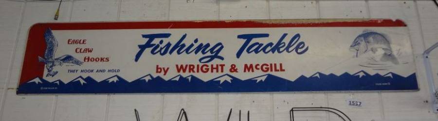 Fishing Tackle Sign By Wright & McGill Eagle Claw Hooks Very Old