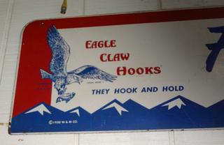 Fishing Tackle Sign By Wright & McGill Eagle Claw Hooks Very Old