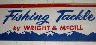 Fishing Tackle Sign By Wright & McGill Eagle Claw Hooks Very Old 1938  Made of Fiberboard, 60 x 12 Good Condition For Age Auction