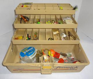 fenwick 1080 tackle box Vintage Fenwick 1080 Three Tray Tackle Box Has Lots of Basic Fishing Gear  Inside Majority For Pan Fish or Ice Fishing Lures, Very Good Condition,  15