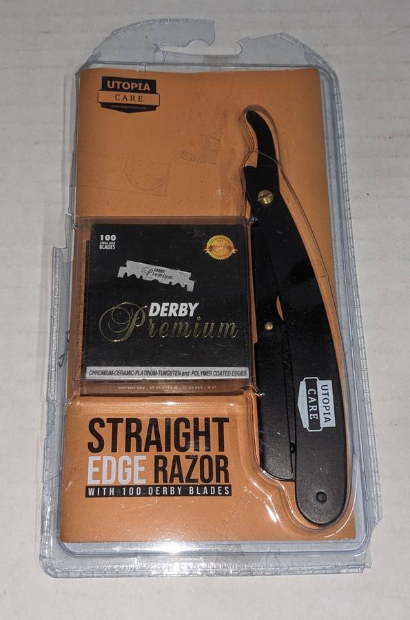 New In Package Utopia Care Straight Edge Razor With 100 Derby Blades, Rust  Free Stainless Steel, Premium Shave, 5 1/2L Auction