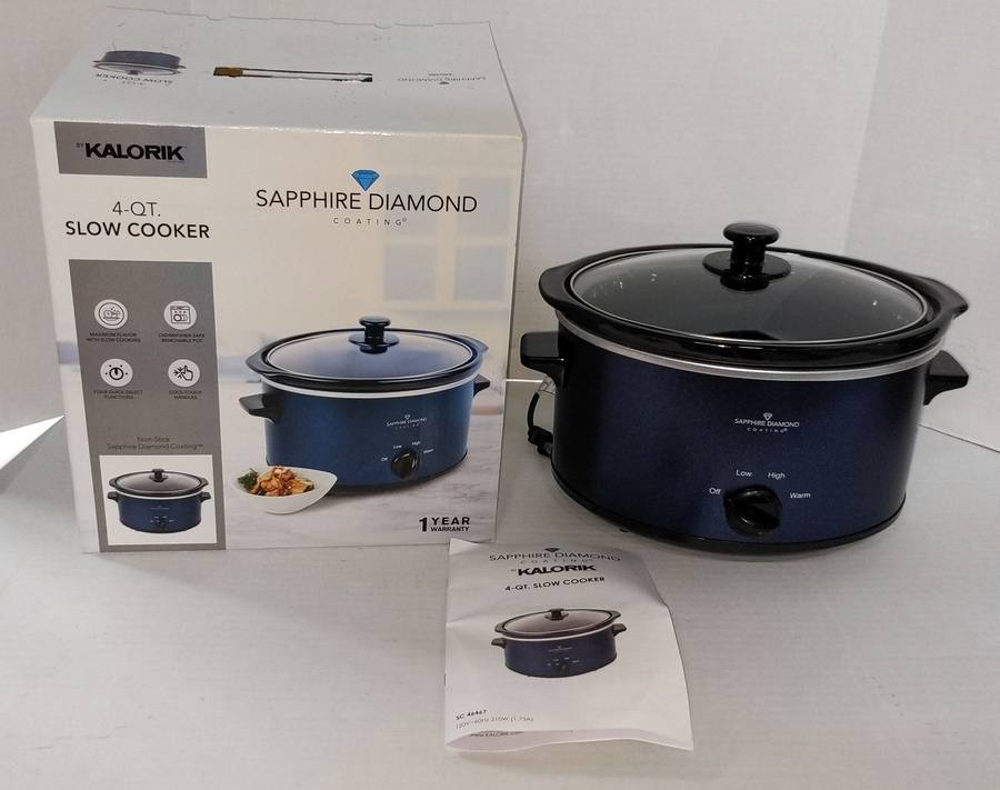 New In Box Kalorik 4 Qt Slow Cooker Sapphire Diamond Coating Non Stick Four Temp Control 12 W x 9 H Auction 1BID