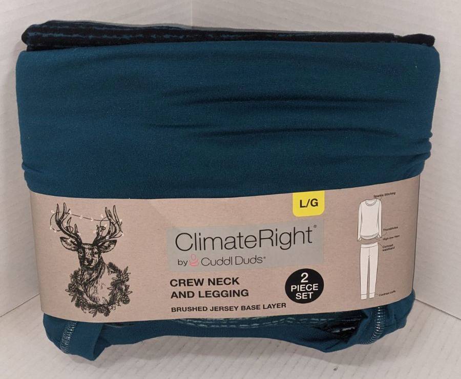Cuddl Duds Climateright Teal Ombre Stripe Womens Size Large Crew Neck Shirt  & Leggings, Brushed Jersey Base Layer, New in Package, Size Chart on Back  Auction