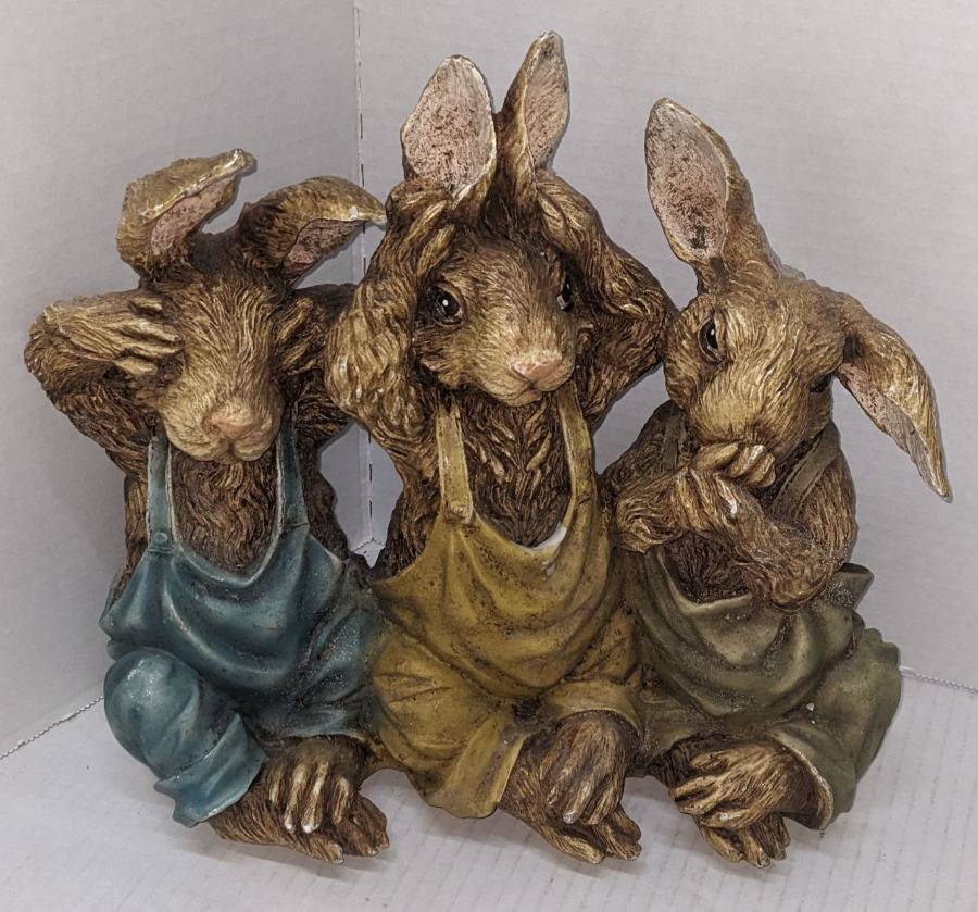 Garden Bunny Rabbit Statue, Resin, Hear See Speak No Evil, Good