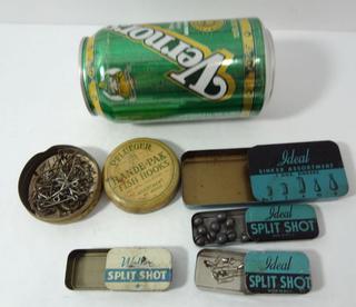 Five Vintage Fishing Tins, Great Paint and Good Condition