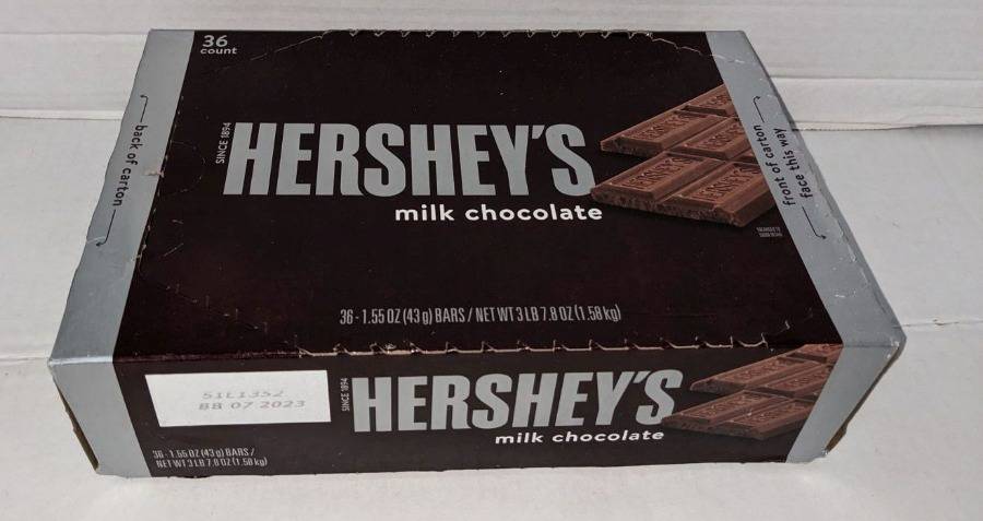 36) 1.55 Oz Bars Hershey Plain Regular Size Bars, Best By 7/23 Auction