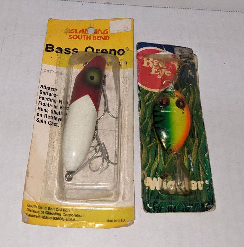 Vintage New or Gently Used Fishing Lures, Bass Oreno and A Red Eye