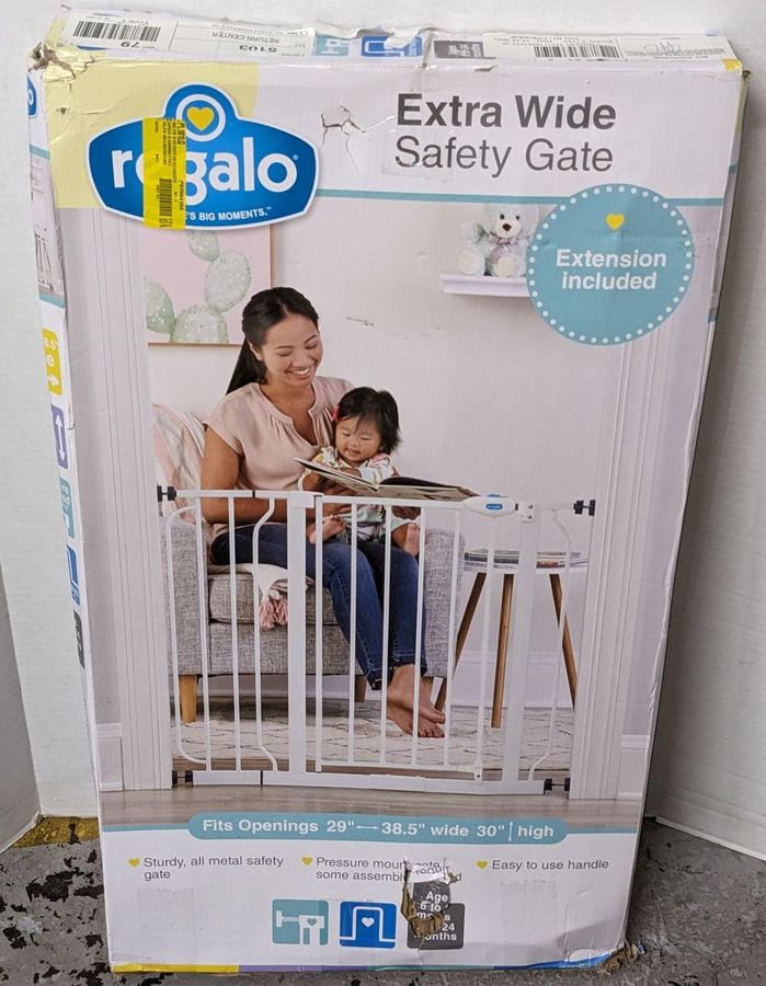 Regalo X Wide Metal Baby Gate 29 to 38 1 2 W x 30 H Was A Return Parts List Complete Box Damaged As Is Auction 1BID