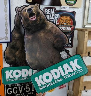 2) Kodiak Smokeless Tobacco Metal Signs, New Old Stock, 15