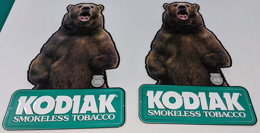 2) Kodiak Smokeless Tobacco Metal Signs, New Old Stock, 15