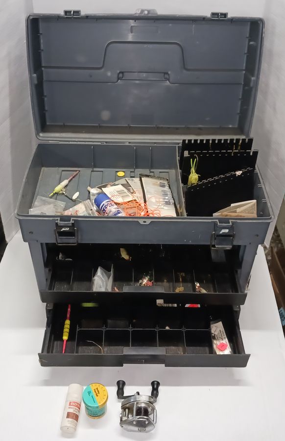 Plano Pro Phantom Fishing Tackle Box Full of Fishing Acc. Shimano Reel and  More Good to New 21W x 12D x 14 1/2H Auction