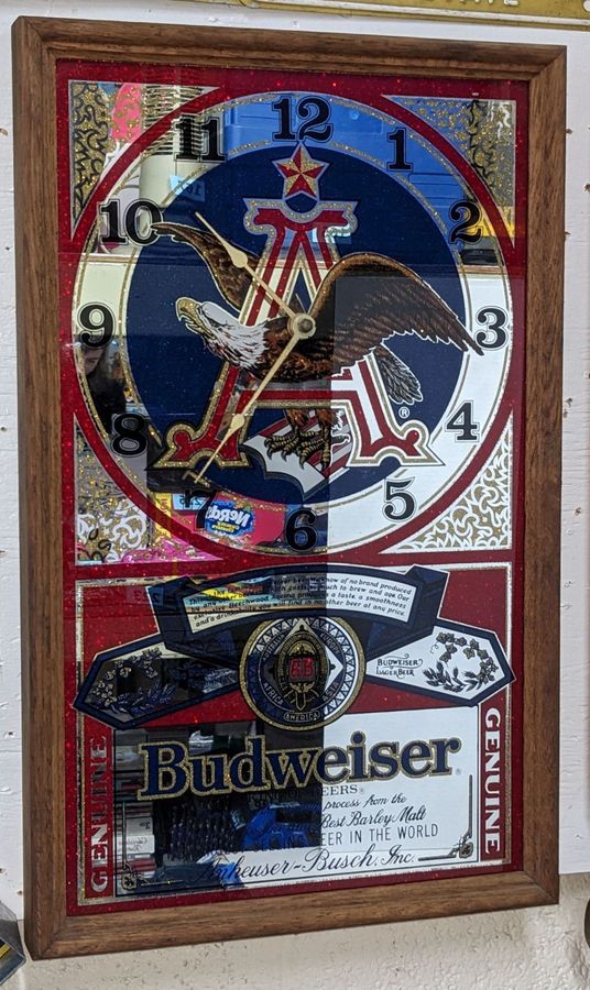 Beautiful Vintage Budweiser Clock Mirror A & Eagle With Bud Light