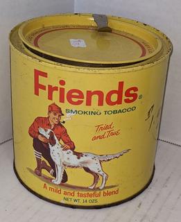 friends tobacco tin Vintage Christmas can auction Redwood 8oz