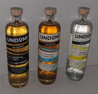 New Old Stock Undone Non Alcoholic Spirits, Liquid Freedom, 750 mL Each,  Tastes like the Real Thing, Best by 2023 Still Good, 11 1/2