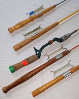 5) Vintage Ice Fishing Poles, Good Condition, Up To 35"L Auction | 1BID