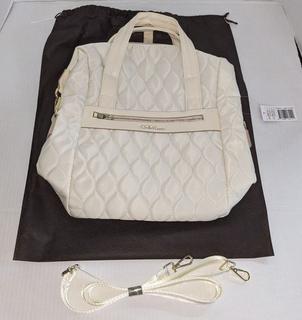 Very Pretty Bella Russo Backpack Shoulder Bag Light Cream Quilted With Two Shoulder Straps Outer Zipper Compartment 3 Inner Pockets Two Outside