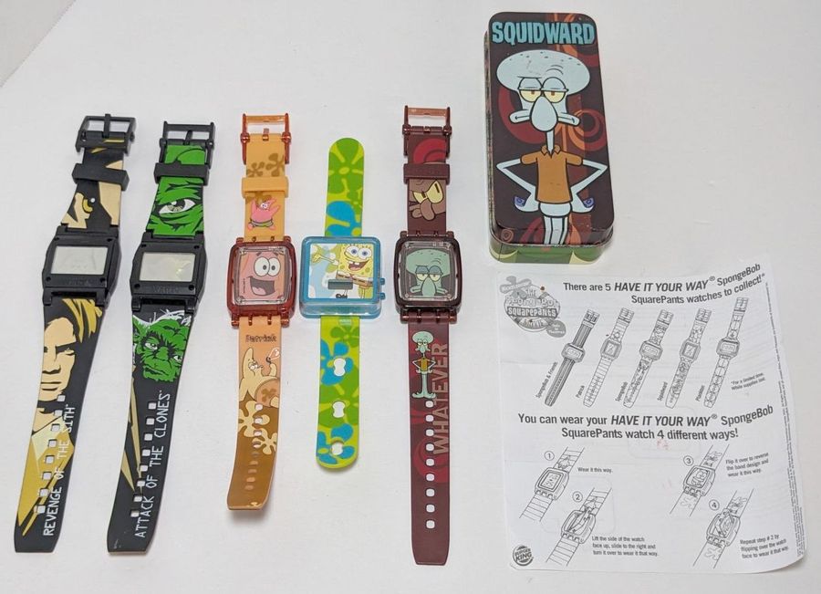 Wow Vintage Collectors Burger King Watches Collectible 2004 Viacom Spongebob Square Pants 2004 Viacom Spongebob Squarepants Patrick Burger King Double Sided Flip Face Collectible 2005 Double Side Star...