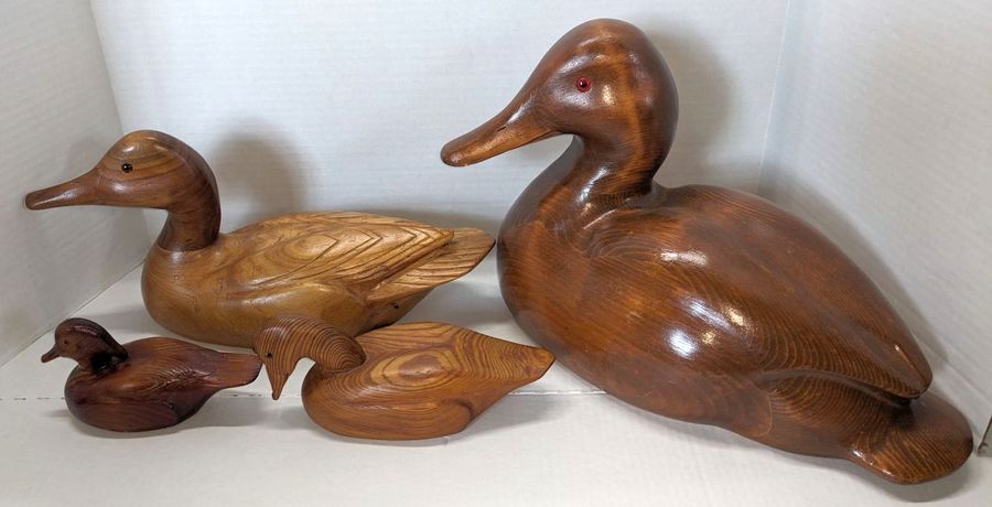 Four Vintage Hand Carved Wood Duck Decoys By Zeriis Zen The Lively