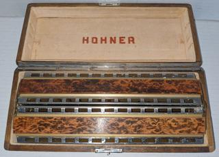 Rare Working M. Hohner Chromatica No. 265 Harmonica, Double Dual Bass, In Wood Case, 10 Rare Working M. Hohner Chromatica No. 265 Harmonica, Double Dual Bass, In Wood Case, 10